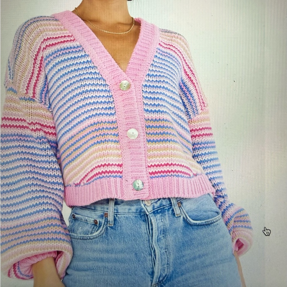 Show Me Your MuMu Pink and Blue Striped Cardigan
